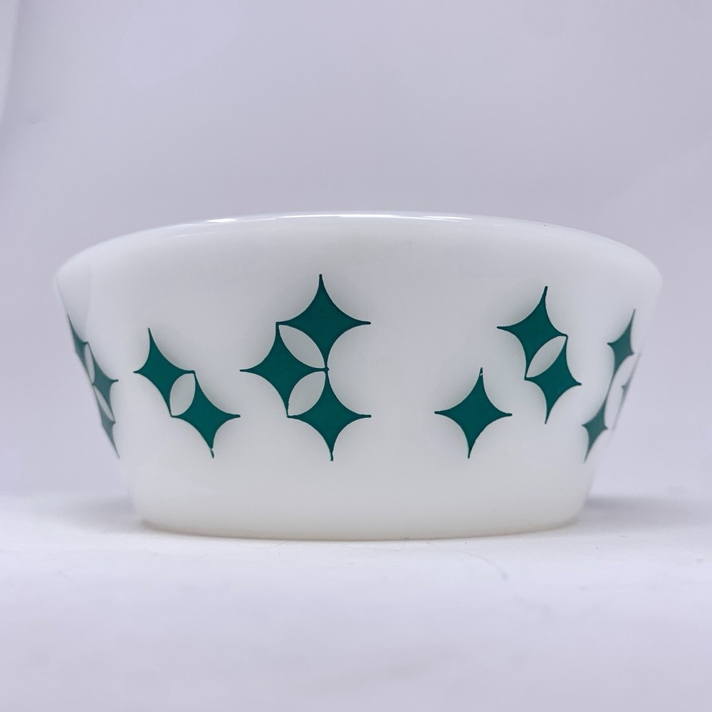 Federal Glass Atomic Starburst Star Pattern Cereal Bowl Turquoise Blue 5" - Rare